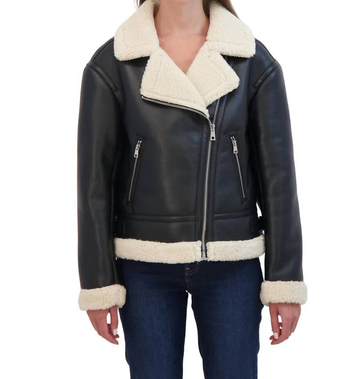 Sebby - Faux Leather Shearling Moto Jacket