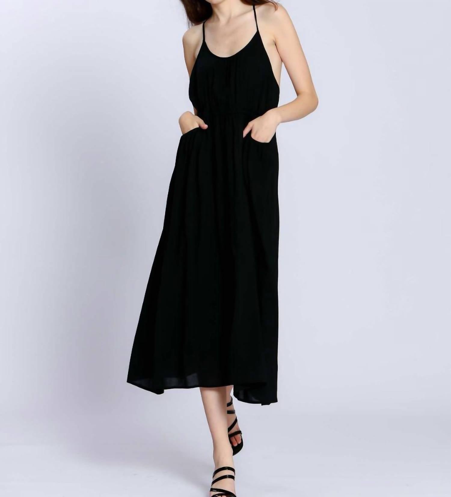 See U Soon - Put Your Back Into It Midi Dress - black - clothing - cotton