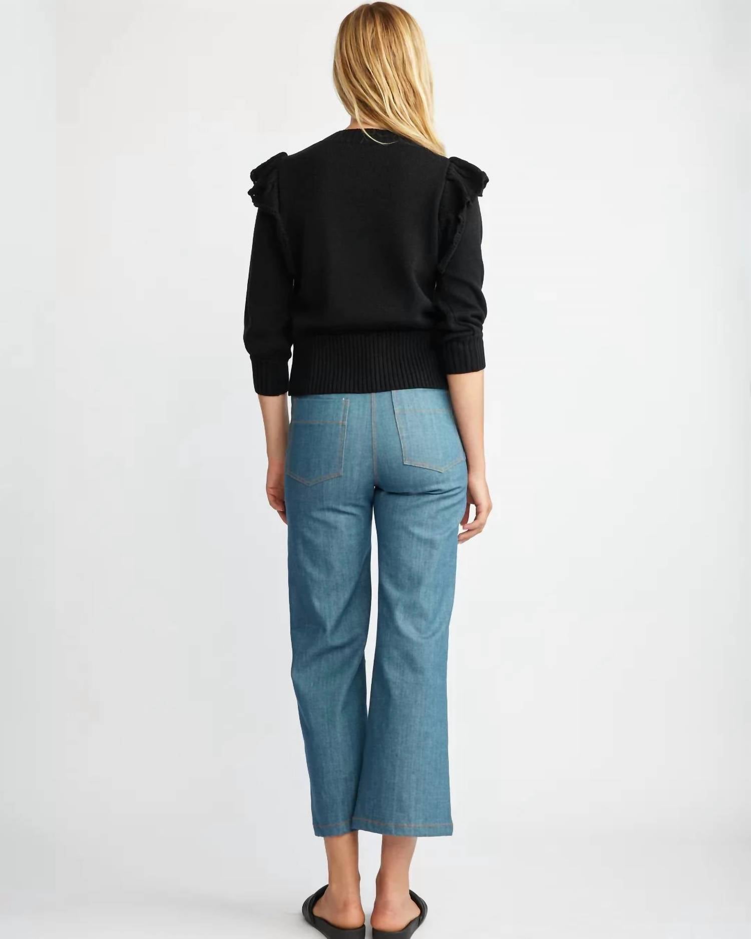 Self Contrast - Gwyneth Ruffle Sweater - black - clothing - cotton