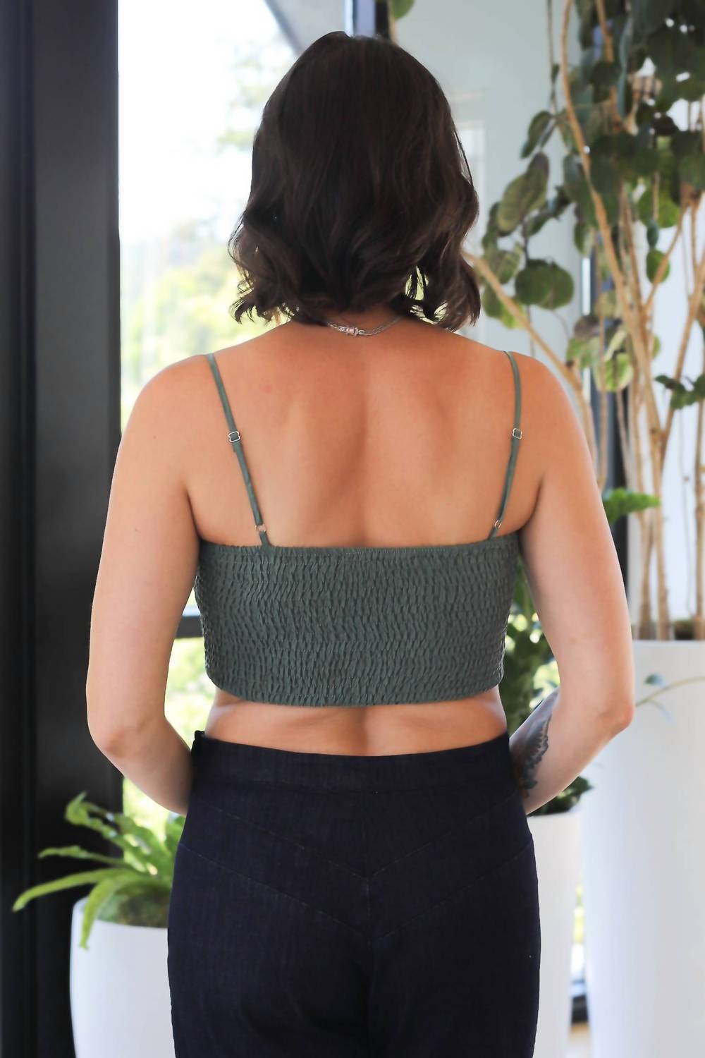 Self Contrast - Nalini Cropped Elastic Smocking Top - clothing - cotton - crop - tops