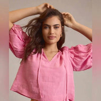 Self Contrast - Rosalyn Crop Top - clothing - crop - tops - linen - blend