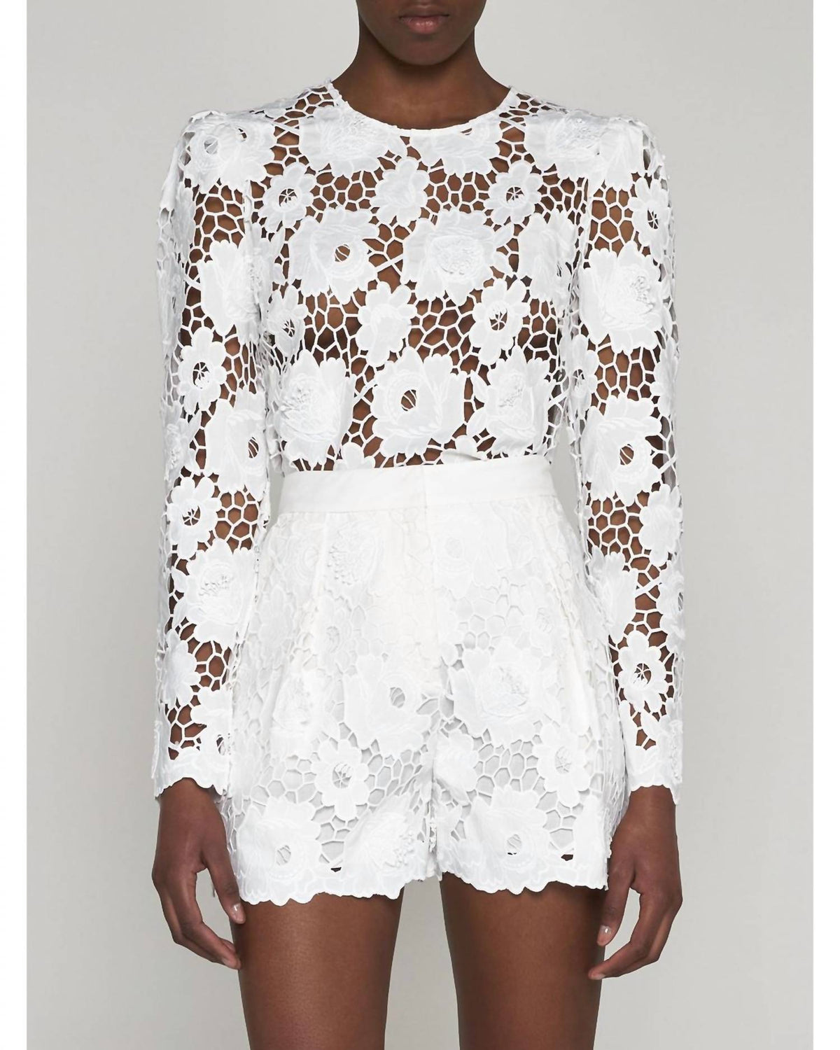 Self-Portrait - 3d cotton lace shorts