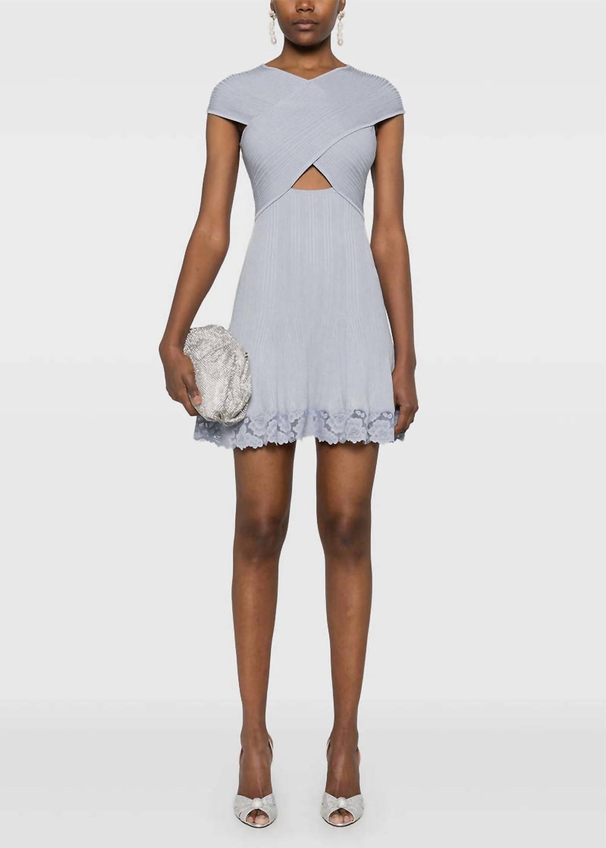 Self-Portrait - Blue Knit Lace Insert Mini Dress