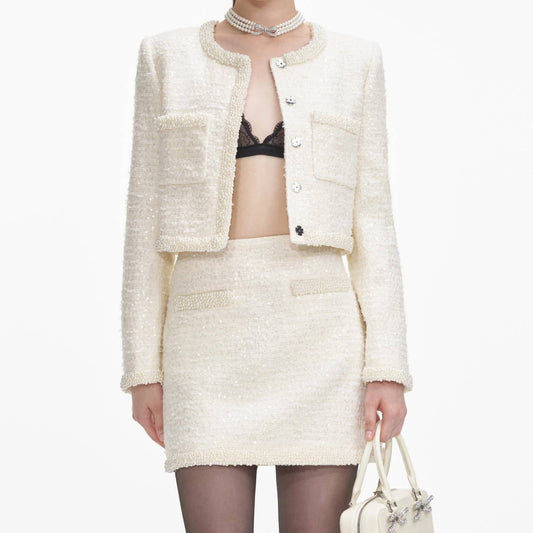 Self - Portrait - Boucle Pearl Trim Mini Skirt - clothing - mini - mini - skirts