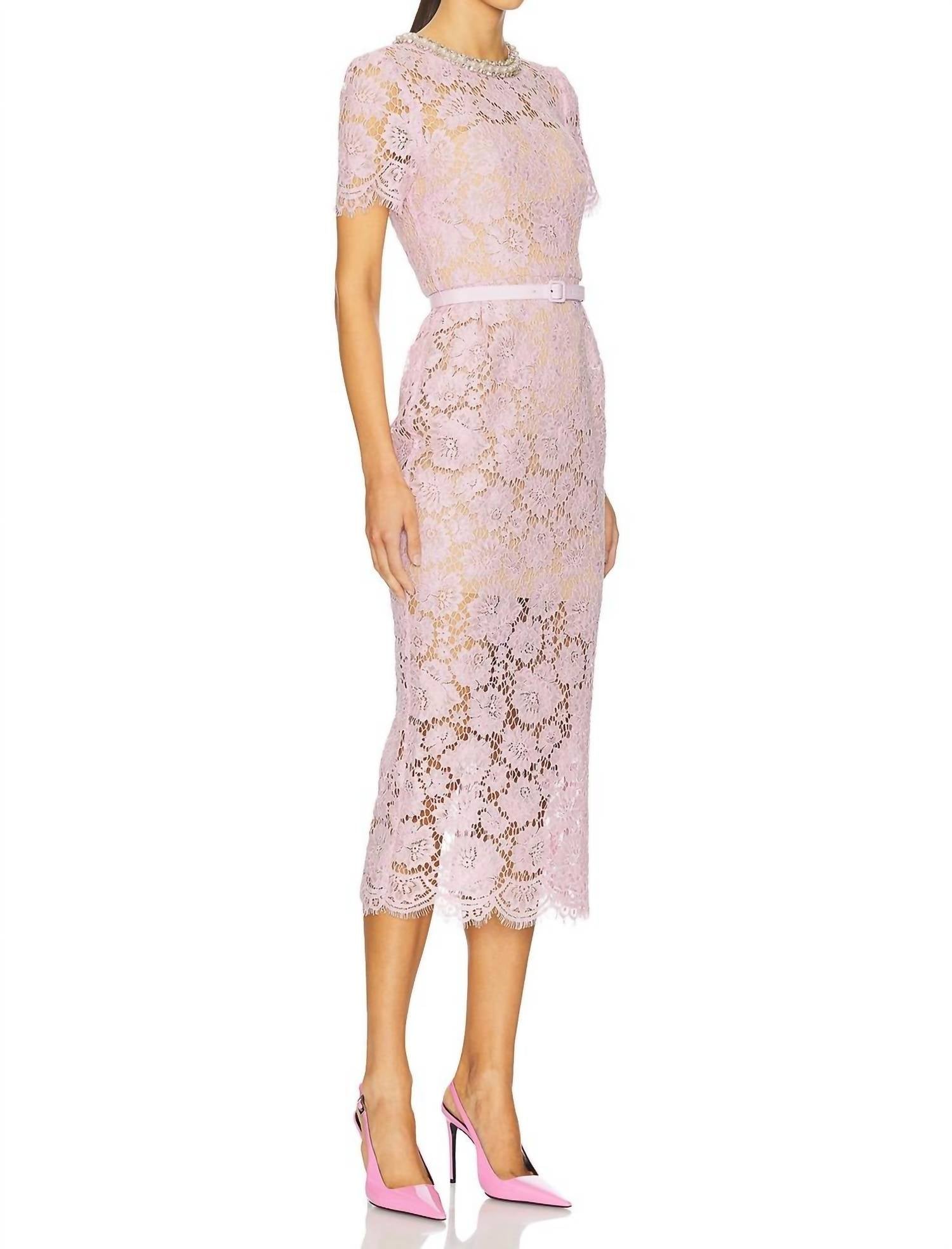 Self - Portrait - Fine Lace Pearl Midi Dress - clothing - dresses - midi
