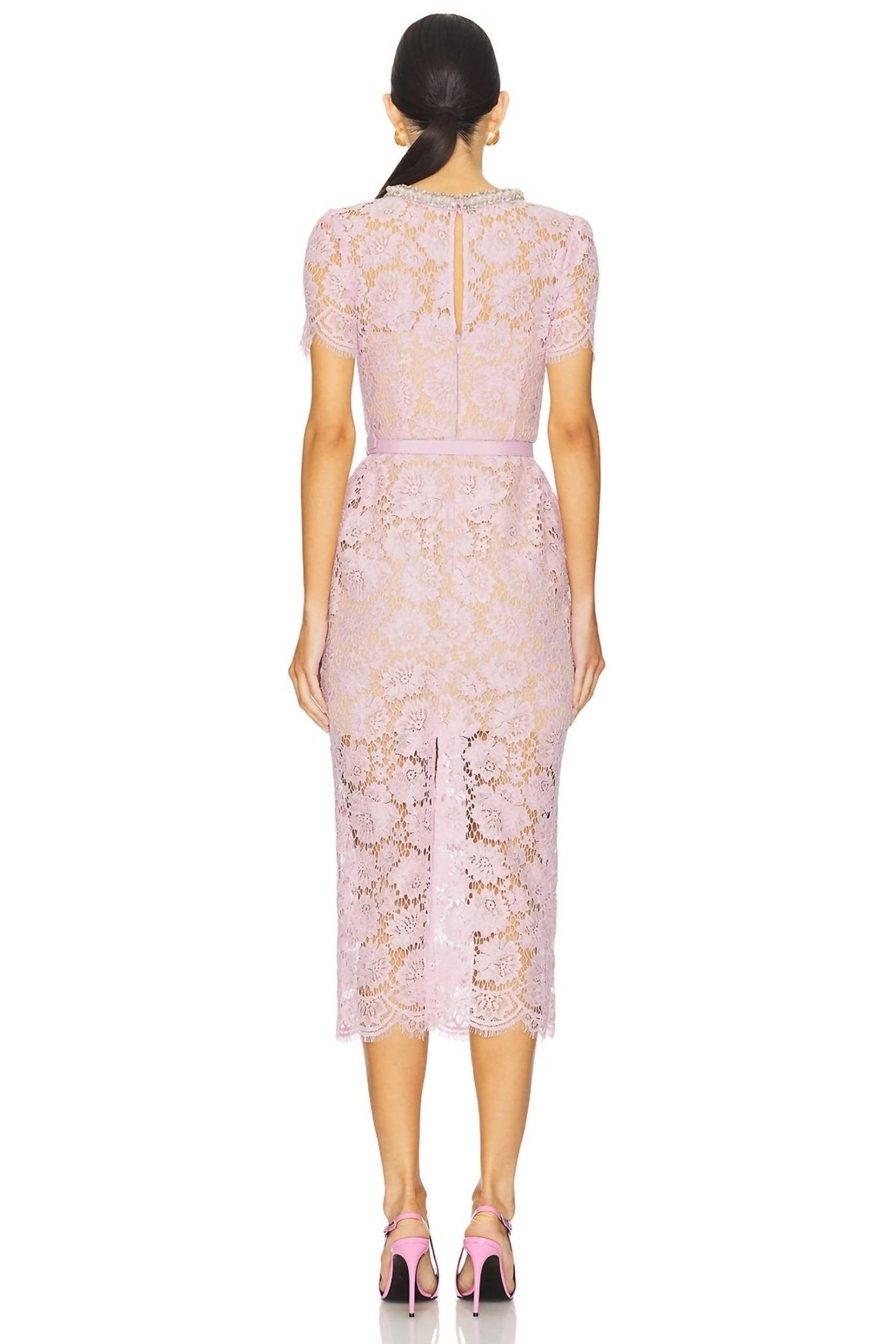 Self - Portrait - Fine Lace Pearl Midi Dress - clothing - dresses - midi