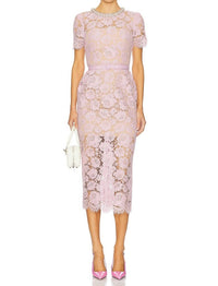Self - Portrait - Fine Lace Pearl Midi Dress - clothing - dresses - midi