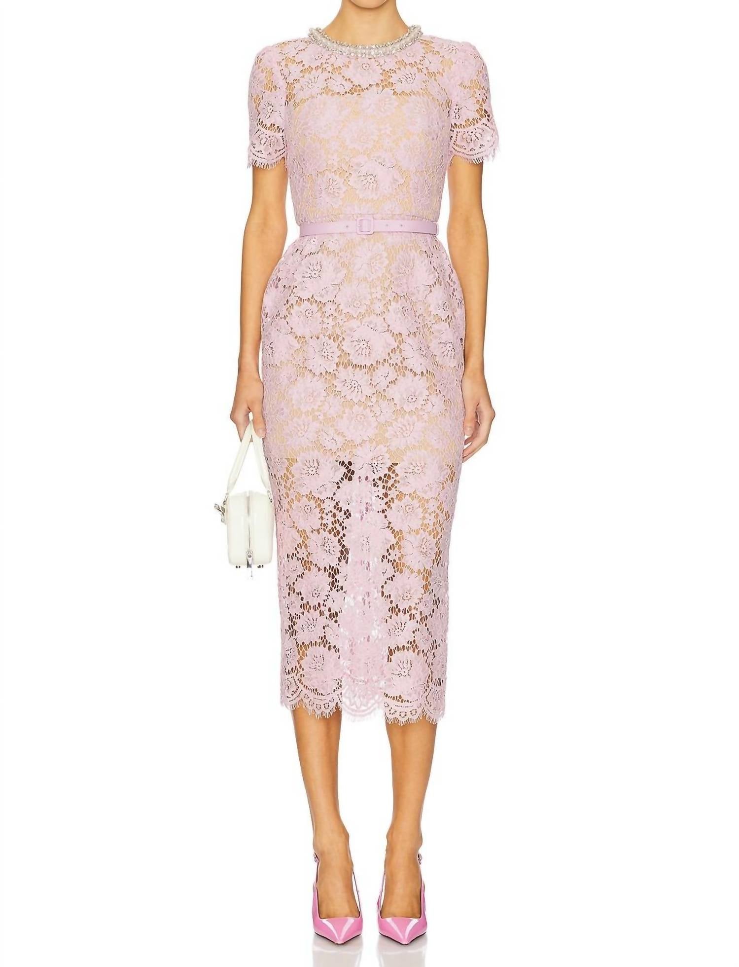 Self - Portrait - Fine Lace Pearl Midi Dress - clothing - dresses - midi
