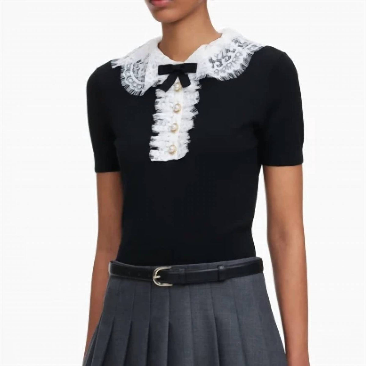 Self-Portrait - Knit Lace Collar Top