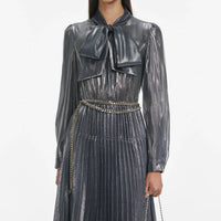 Self-Portrait - Metallic Pussy Bow Dress