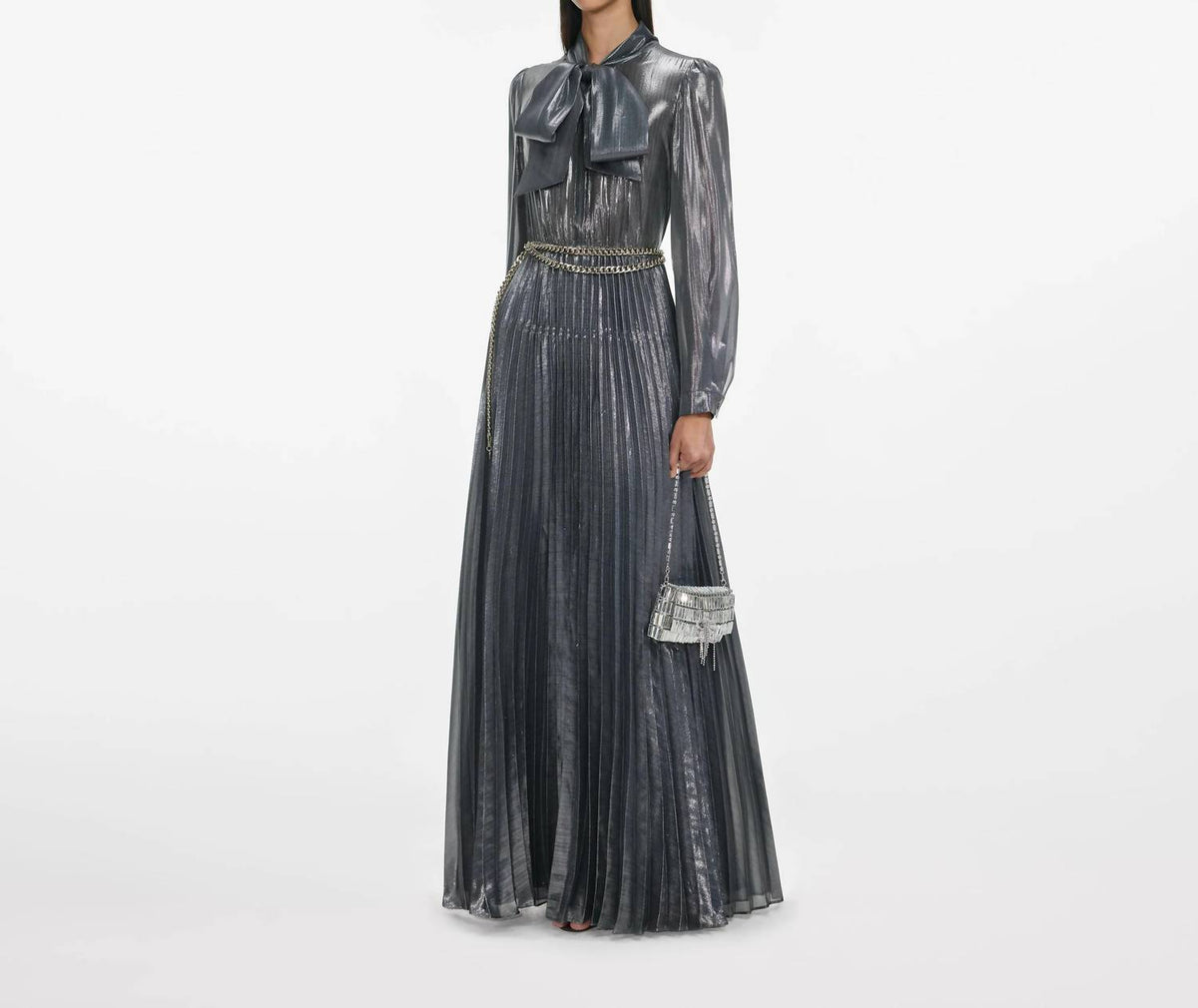 Self-Portrait - Metallic Pussy Bow Dress
