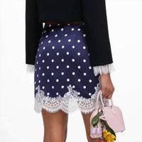 Self-Portrait - Polka Dot Satin Mini Skirt