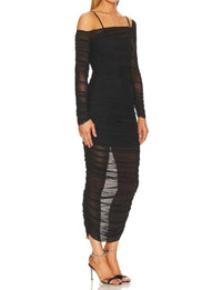 Ser.O.Ya - Chantae Black Mesh Midi Dress - black - clothing - dresses