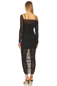 Ser.O.Ya - Chantae Black Mesh Midi Dress - black - clothing - dresses