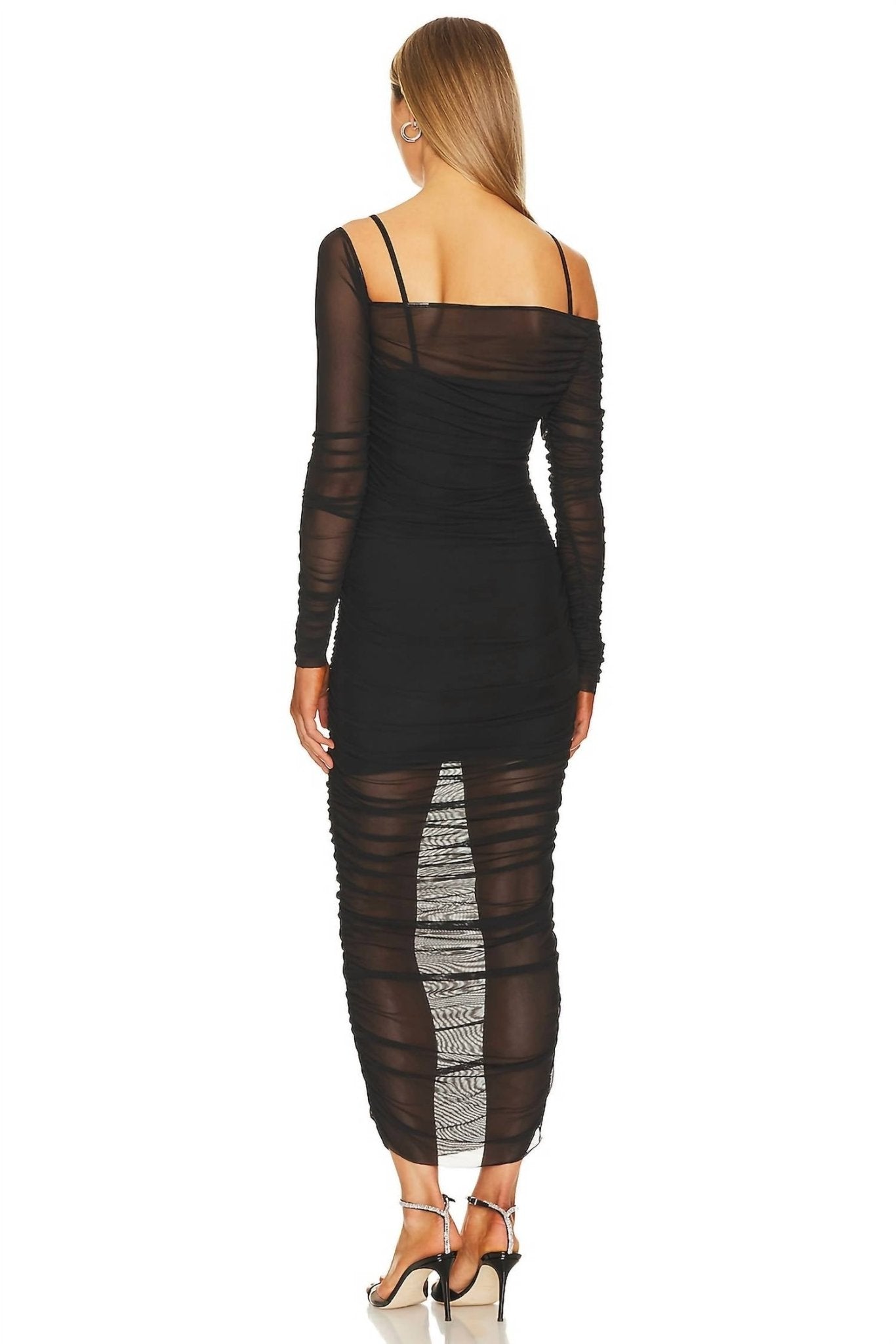 Ser.O.Ya - Chantae Black Mesh Midi Dress - black - clothing - dresses