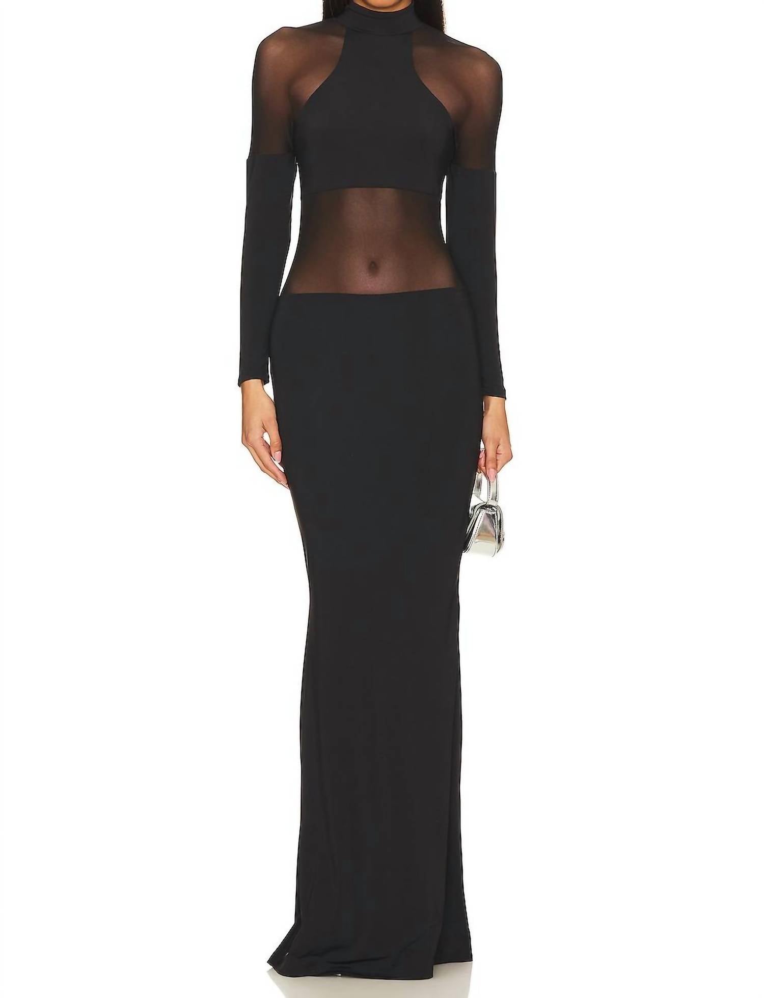 Ser.O.Ya - Kaya Mesh Cut Out Maxi Dress - black - clothing - dresses