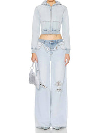 Ser.O.Ya - Saphira Doublewaisted Wide Leg Jeans - blue - clothing - cotton