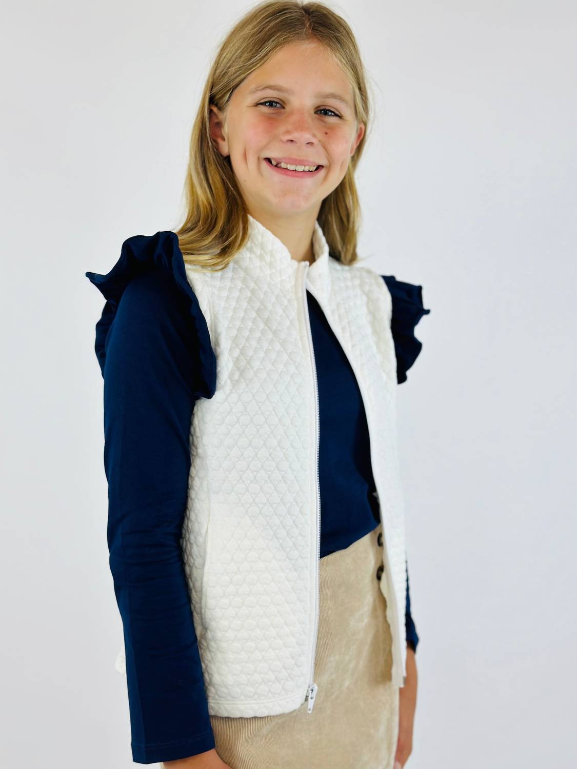 Set Proper - Girl's Elizabeth Long Sleeve Ruffle Tee - blue - clothing - kids