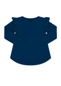 Set Proper - Girl's Elizabeth Long Sleeve Ruffle Tee - blue - clothing - kids