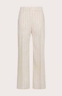 Seventy - Women's Pinstripe Long Trouser Flared Pants - beige - clothing - linen - blend