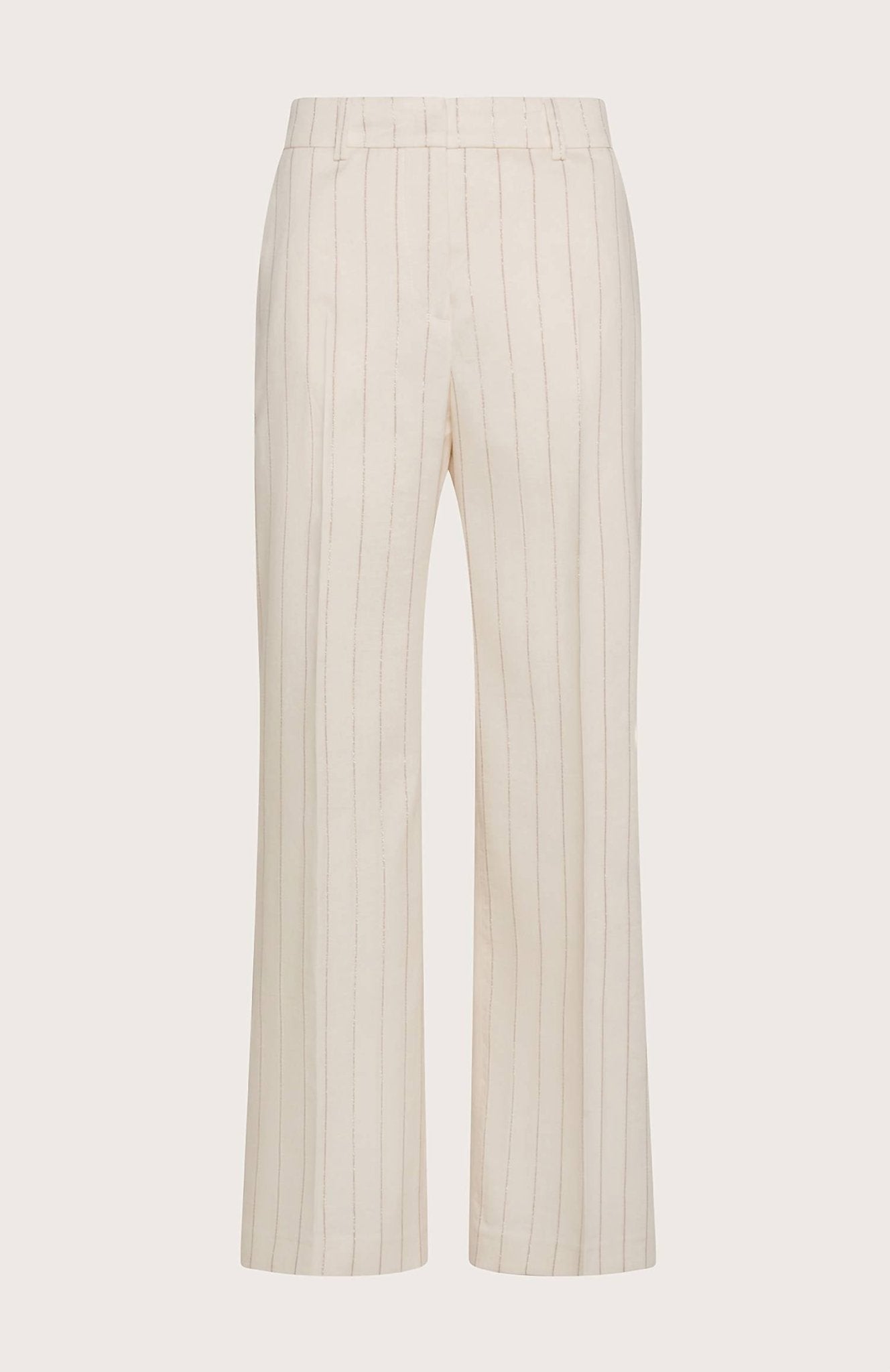 Seventy - Women's Pinstripe Long Trouser Flared Pants - beige - clothing - linen - blend