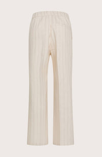 Seventy - Women's Pinstripe Long Trouser Flared Pants - beige - clothing - linen - blend