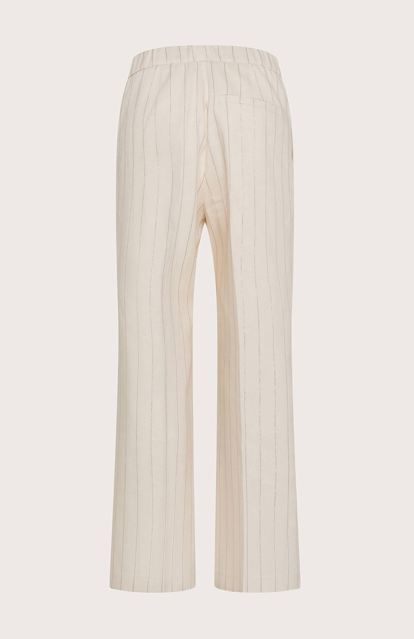 Seventy - Women's Pinstripe Long Trouser Flared Pants - beige - clothing - linen - blend