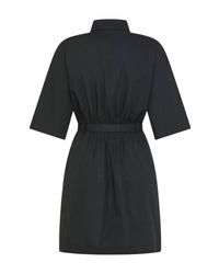 Seventy - Women's Short Dress In Plain Poplin With Stone Embroidery - black - clothing - cotton