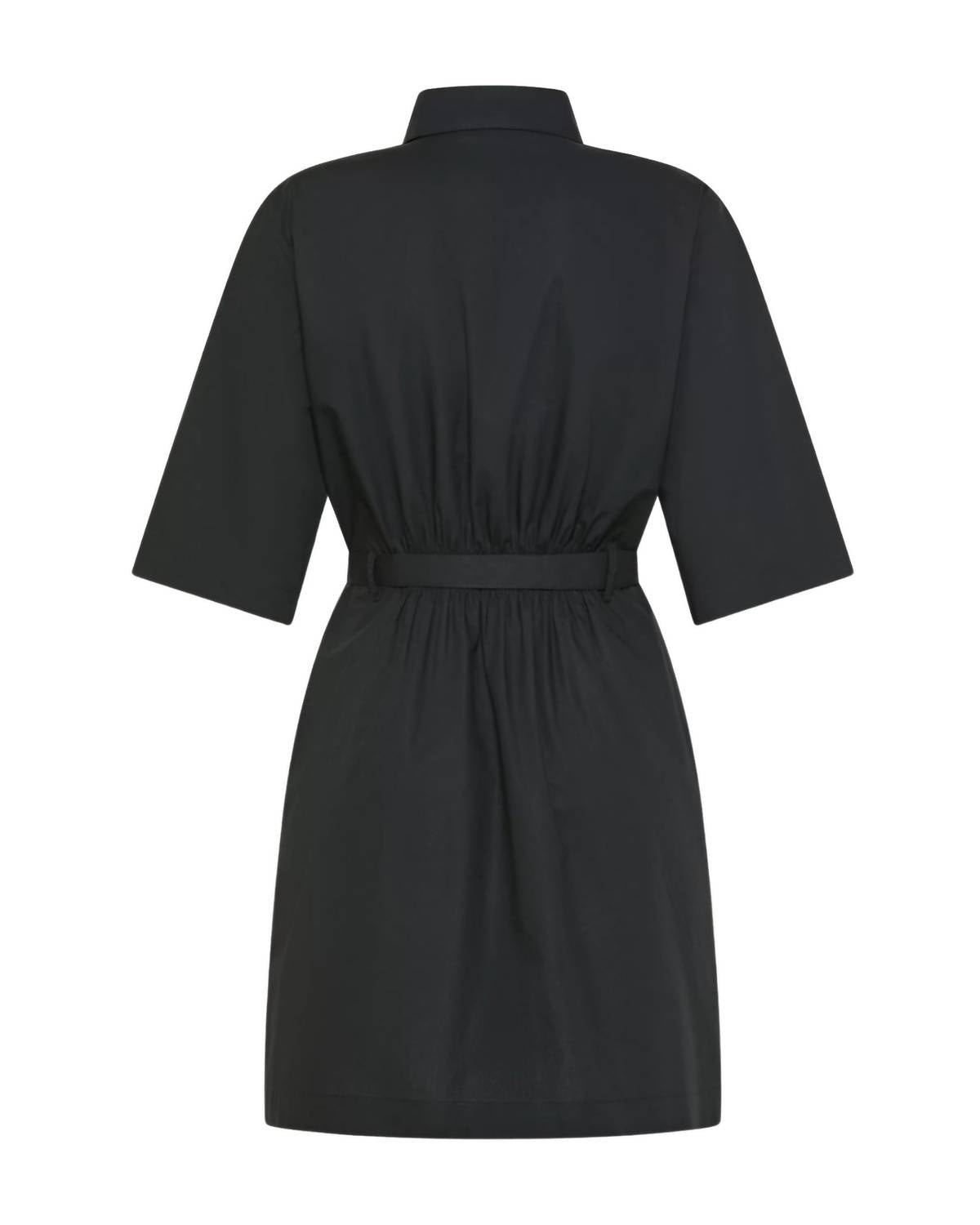 Seventy - Women's Short Dress In Plain Poplin With Stone Embroidery - black - clothing - cotton
