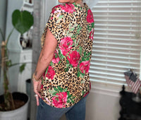 Sew In Love - Leopard And Floral Print Top - animal - blouses - brown