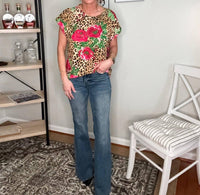 Sew In Love - Leopard And Floral Print Top - animal - blouses - brown