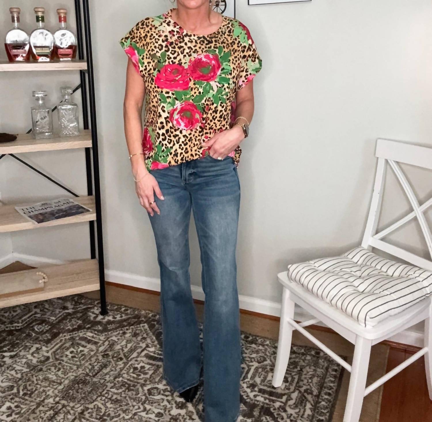 Sew In Love - Leopard And Floral Print Top - animal - blouses - brown