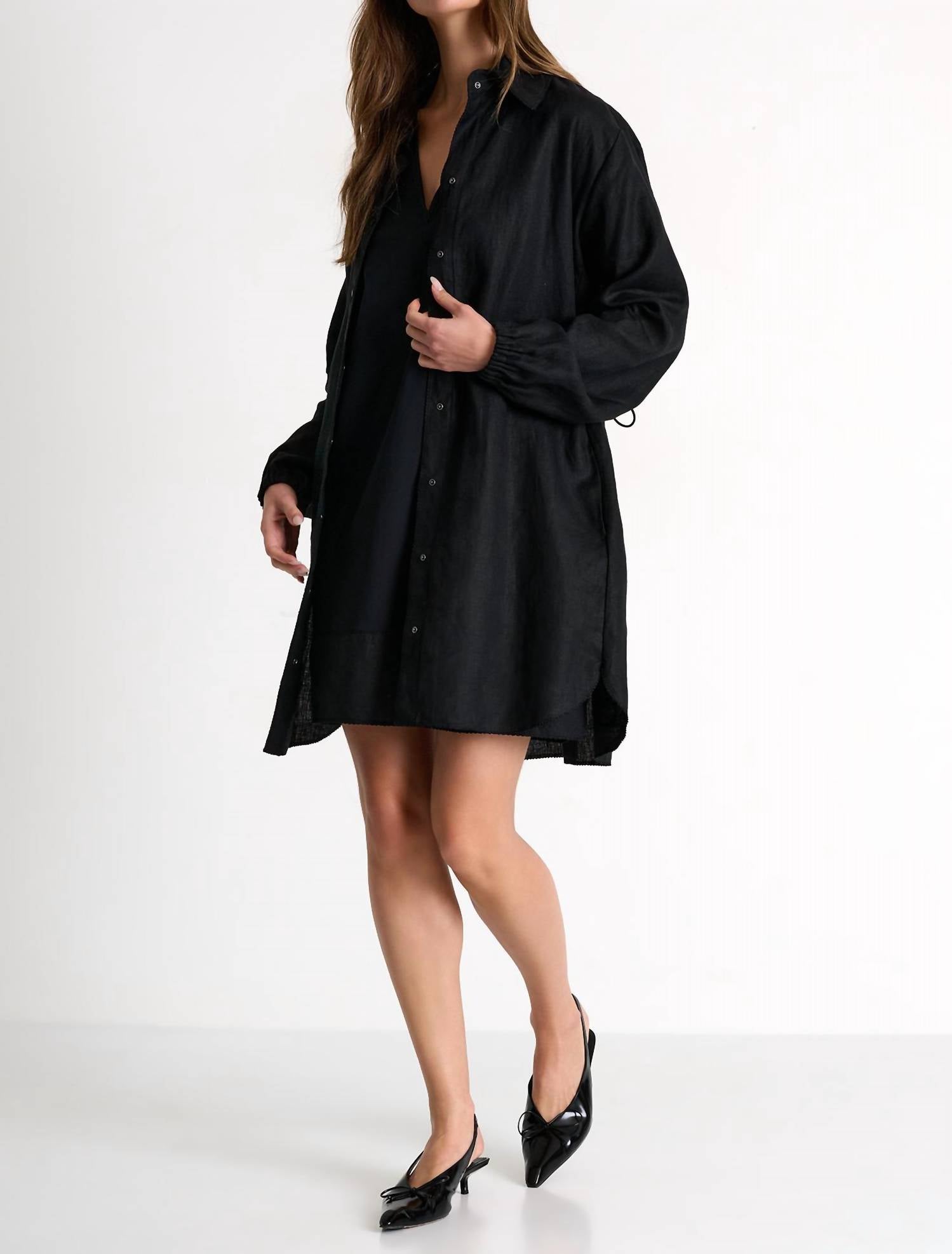 Shan - Linen Shirt Dress - black - clothing - dresses