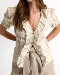 Shan - Short Sleeved Metallic Blouse - blouses - clothing - gold
