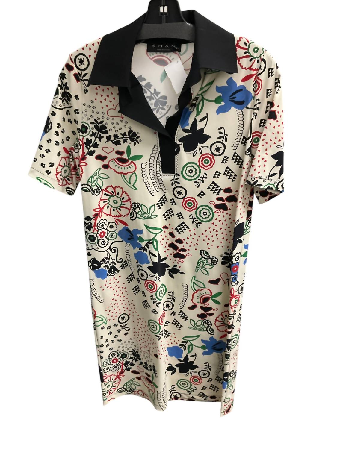 Shan - Women's Printed Collared Short Dress - beige - clothing - dresses