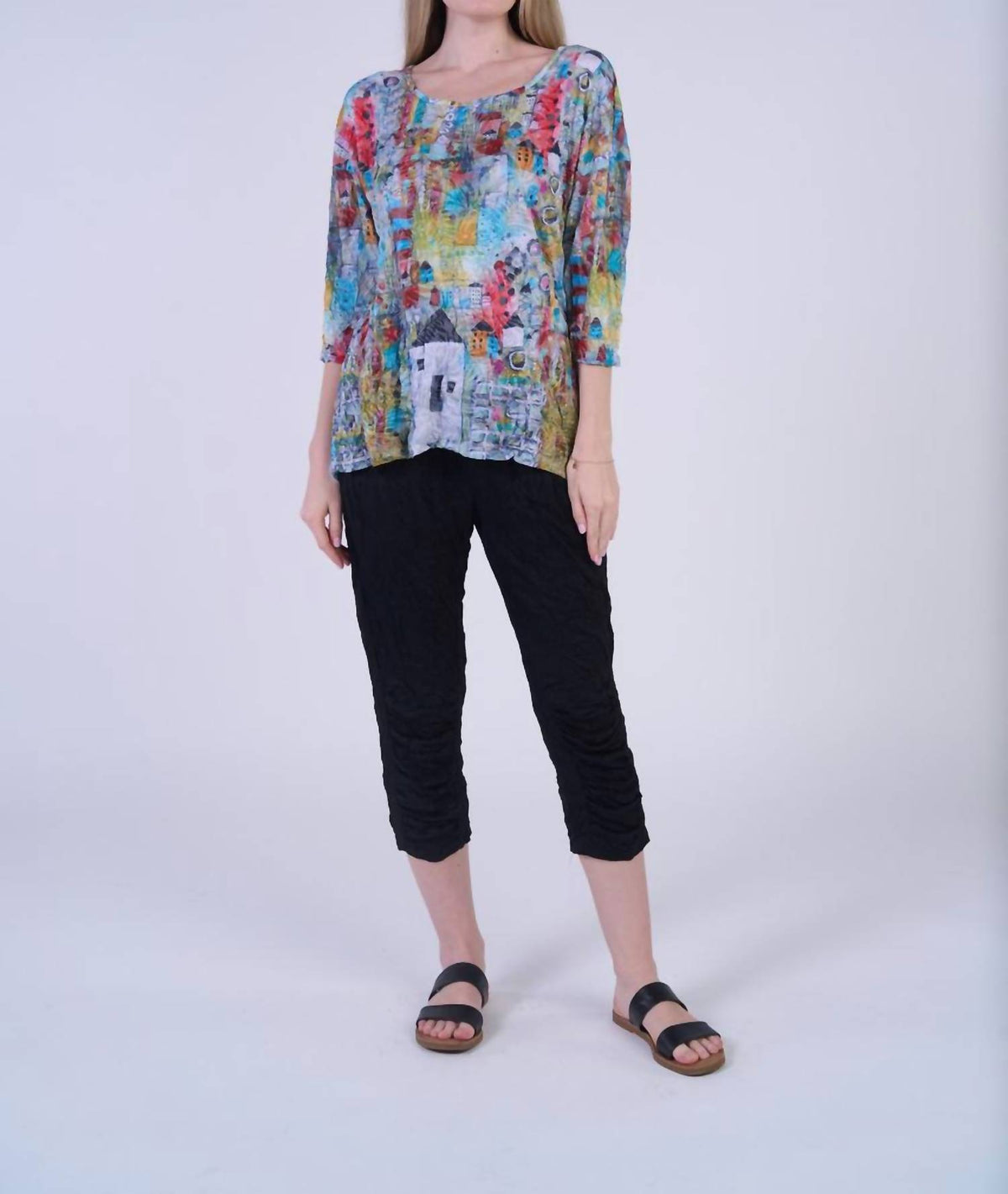 Shana Apparel - Crinkle Button Back Tunic Top