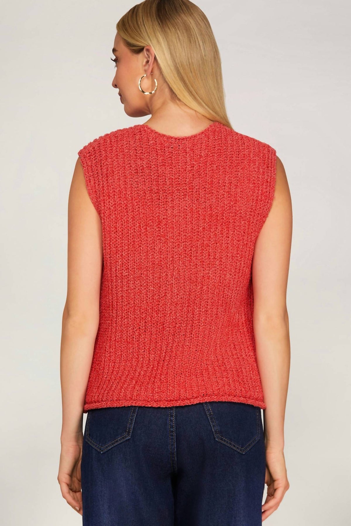 She + Sky - Button Down Crochet Sweater Vest