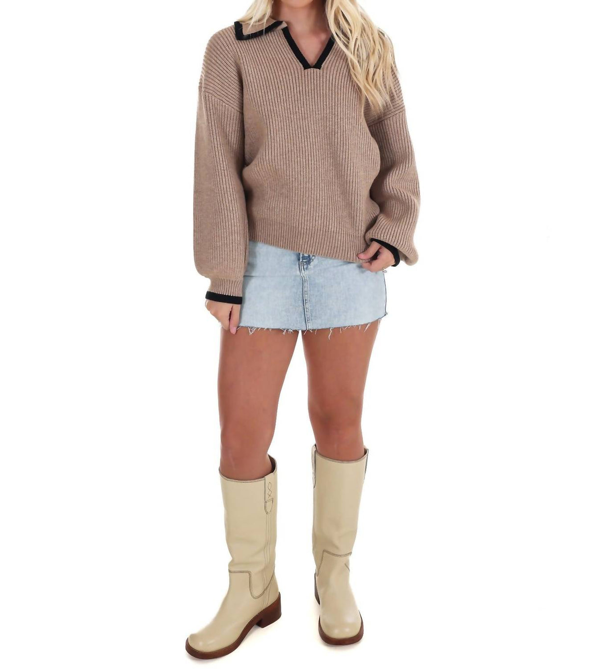 She + Sky - City Stroll V-Neck Sweater