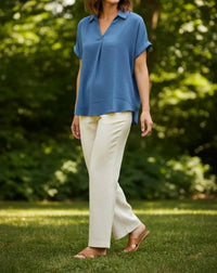 She + Sky - Drop Shoulder Collared Woven Top
