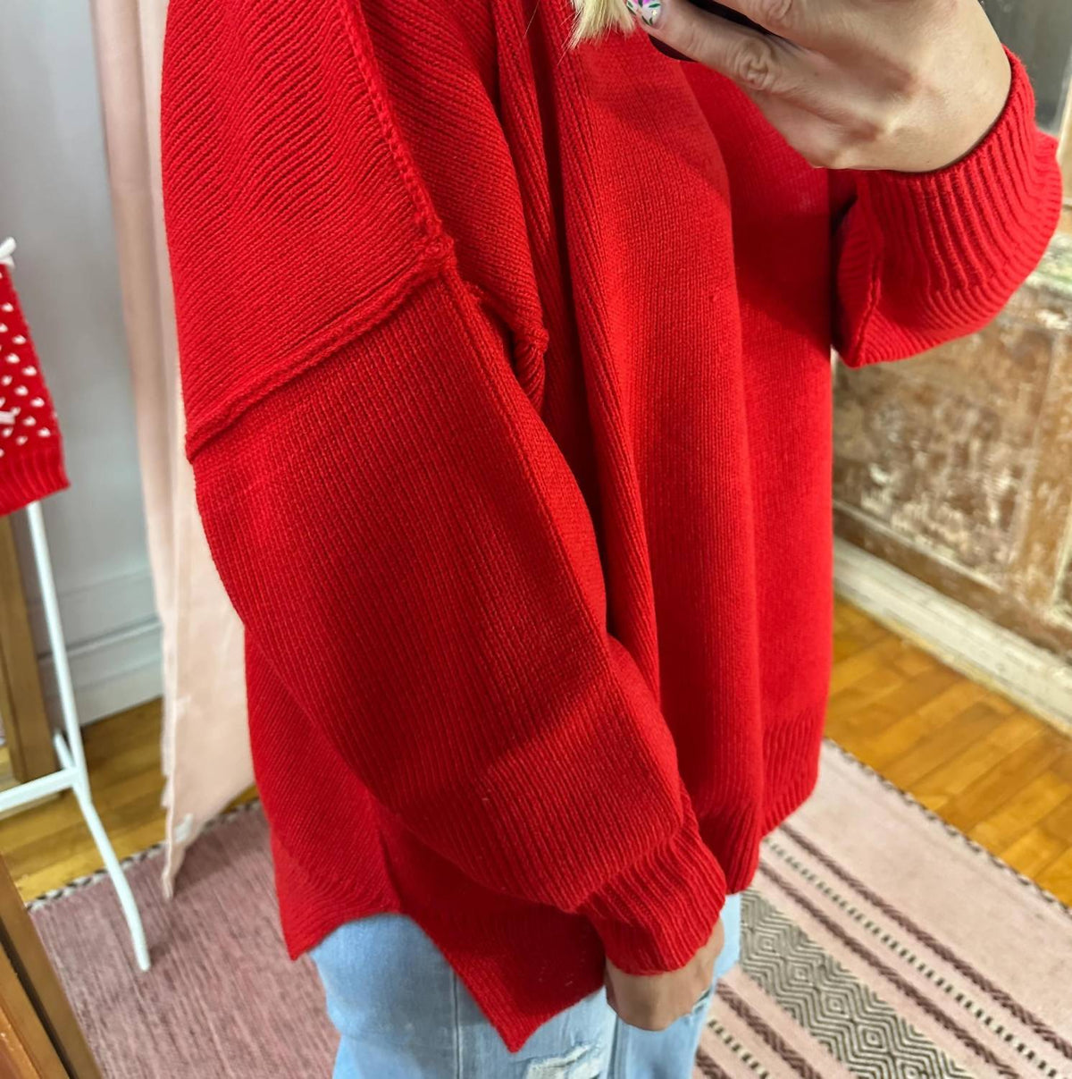 She + Sky - Drop Shoulder Mock Neck Sweater