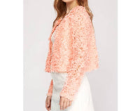 She + Sky - Flower Appliqué 3d Mesh Short Jacket Cardigan - cardigans - clothing - floral