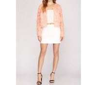 She + Sky - Flower Appliqué 3d Mesh Short Jacket Cardigan - cardigans - clothing - floral