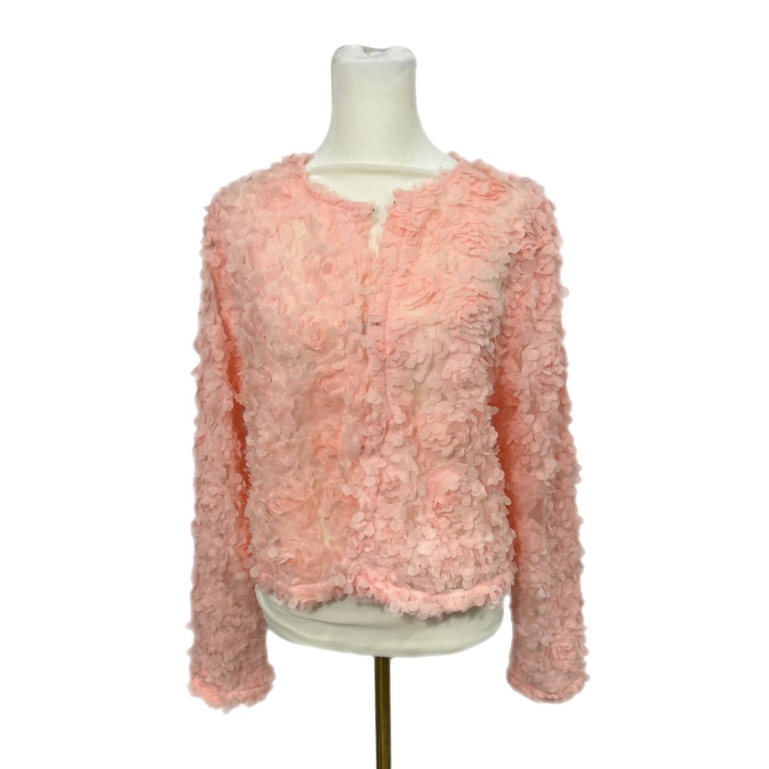 She + Sky - Flower Appliqué 3d Mesh Short Jacket Cardigan - cardigans - clothing - floral