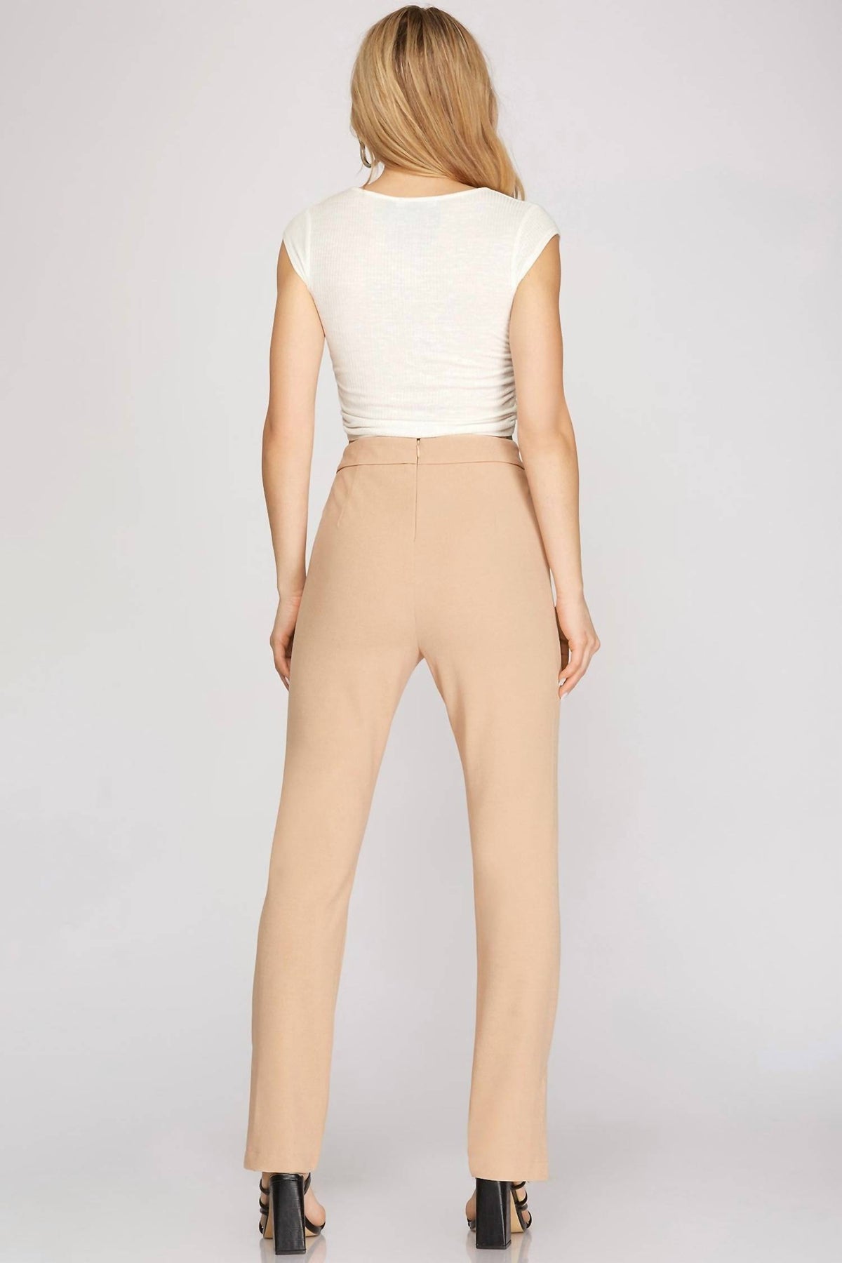 She + Sky - Heavy Knit Side Split-hem Straight Pants