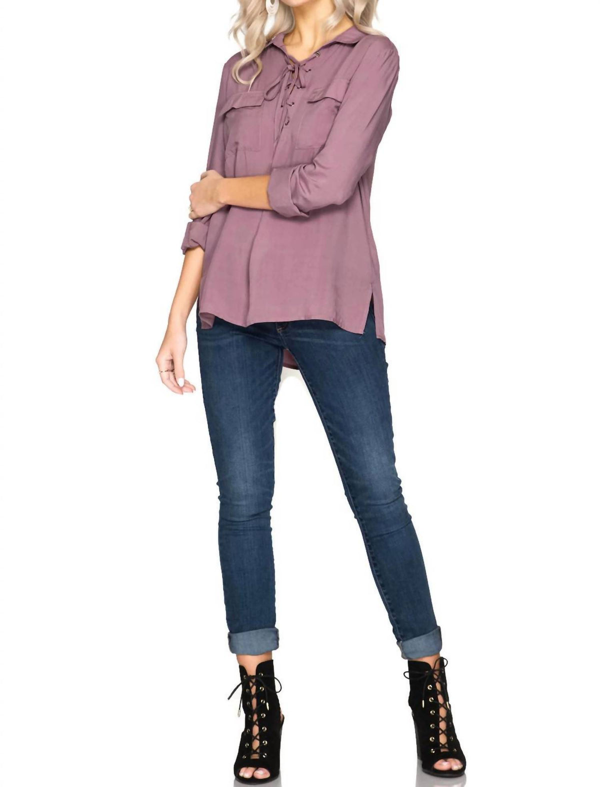 She + Sky - Lace Up Shirt