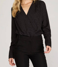 She + Sky - Long Sleeve Woven Bodysuit