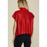 She + Sky - Metallic Foil Short Sleeve Sweater Top