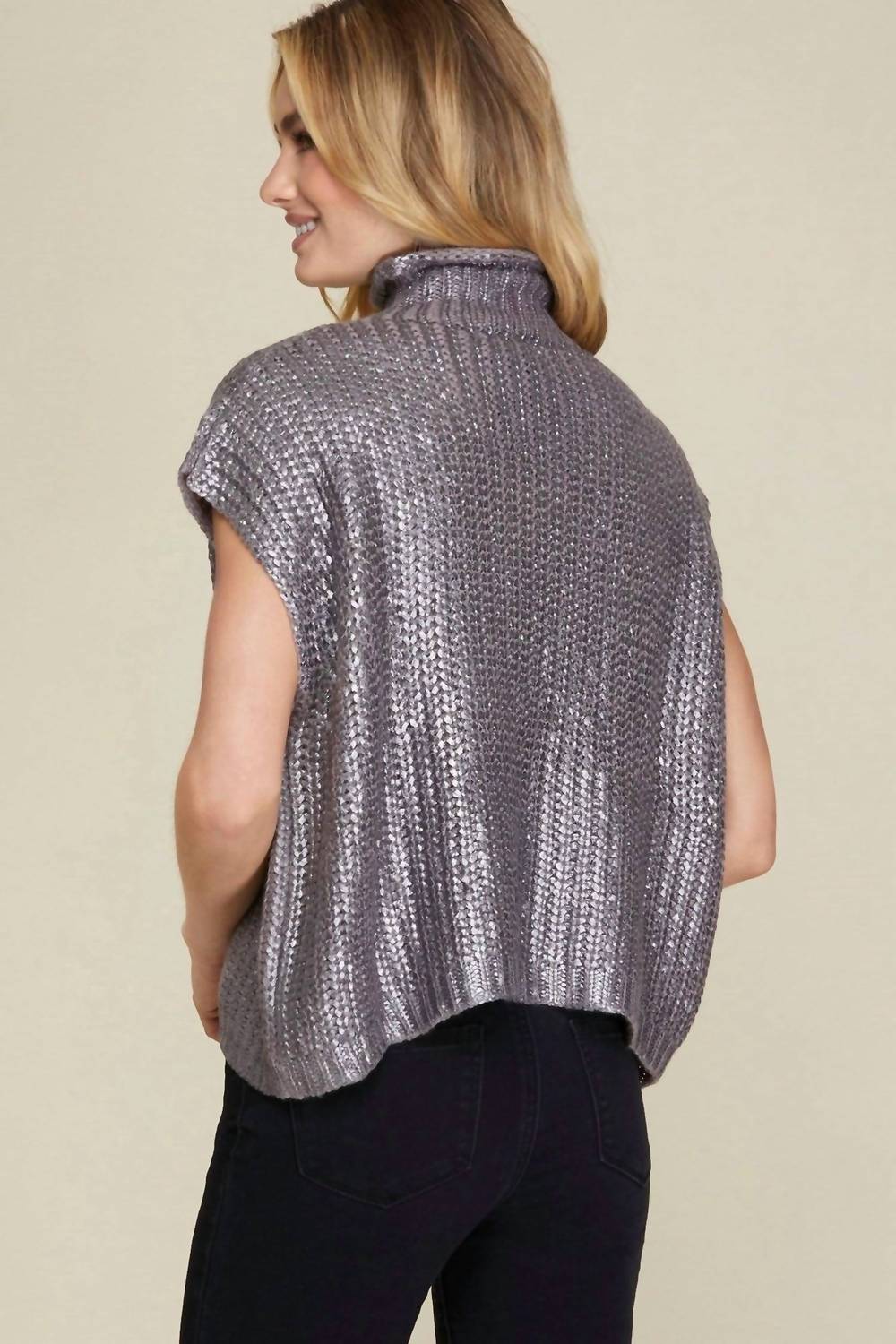 She + Sky - Metallic Ribbed Sweater Tank Top