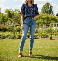 She + Sky - Ruffle And Roll Print Top