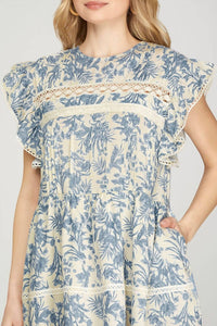 She + Sky - Ruffle Sleeve Floral Mini Dress